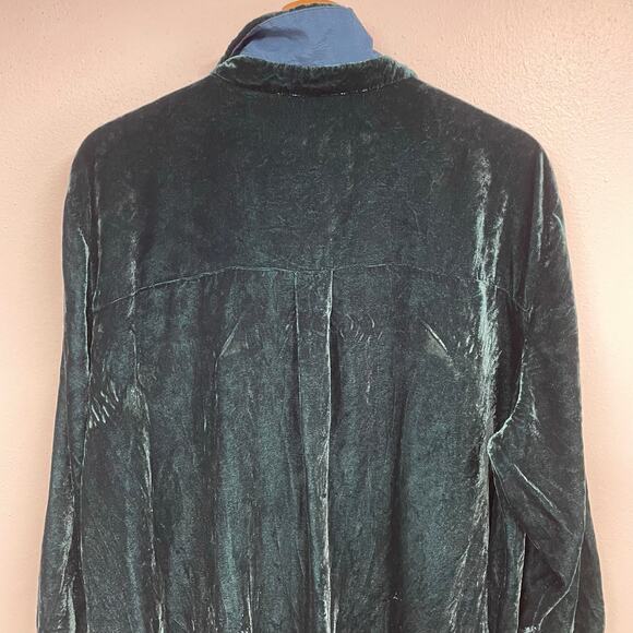 Eileen Fisher Classic Collar Long Sleeve Velvet Shirt SZ 2X Plus Sea Spray Teal - Picture 15 of 16